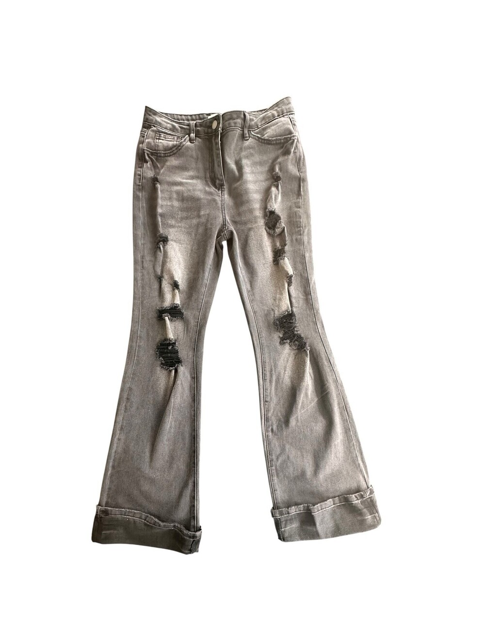 Flamingal’s  Distressed Ripped Straight Leg Jeans Women's Sz L Black  Worn 1X
